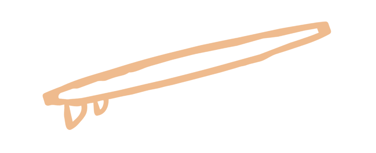 A simple line-drawn drawing of a surfboard