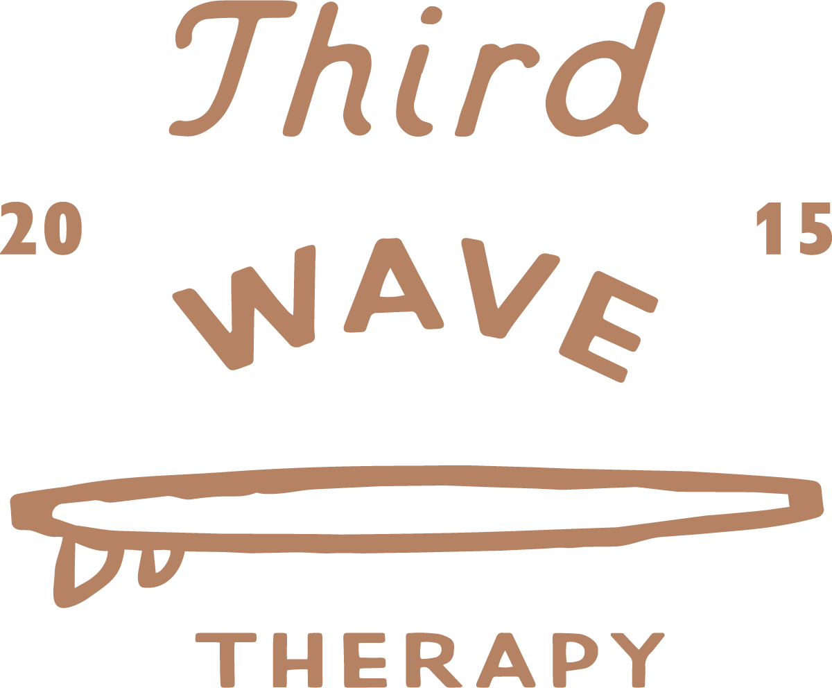 A logo with the words "Third Wave Therapy" and the year "2015" on either side. A stylized wave surfboard is below the text.