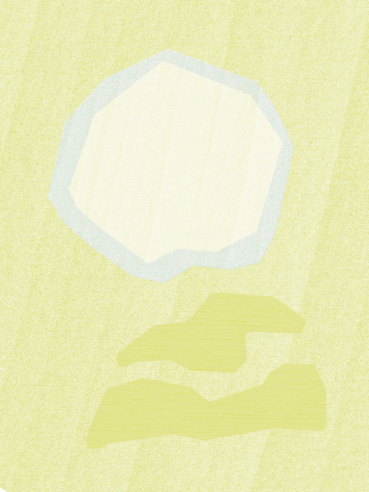 Sun and waves textured illustration over a yellow and green background.