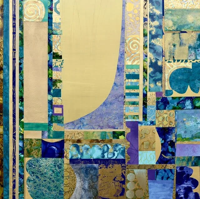 Arc of Light, 24x24, mixed media collage on board with resin, $3,900