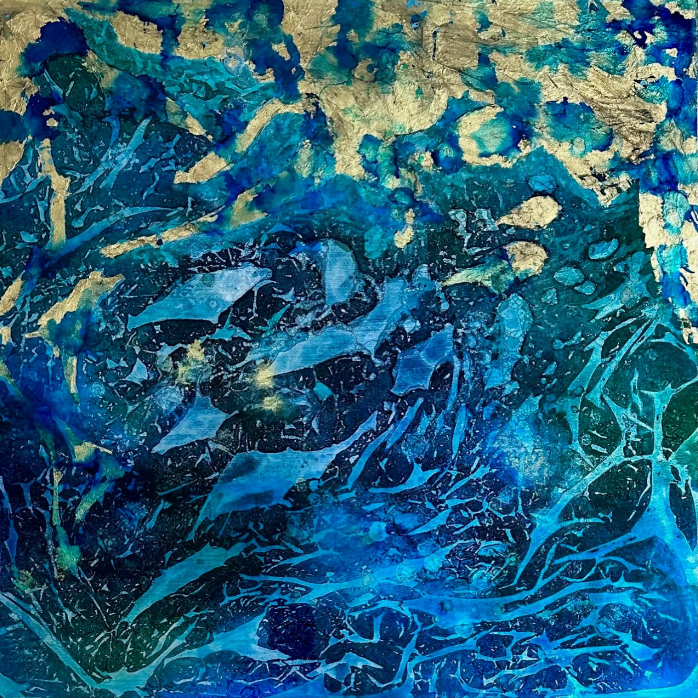 Sun Reflecting on Gulf 24x24, Mixed Media on Board with Resin, $2,500