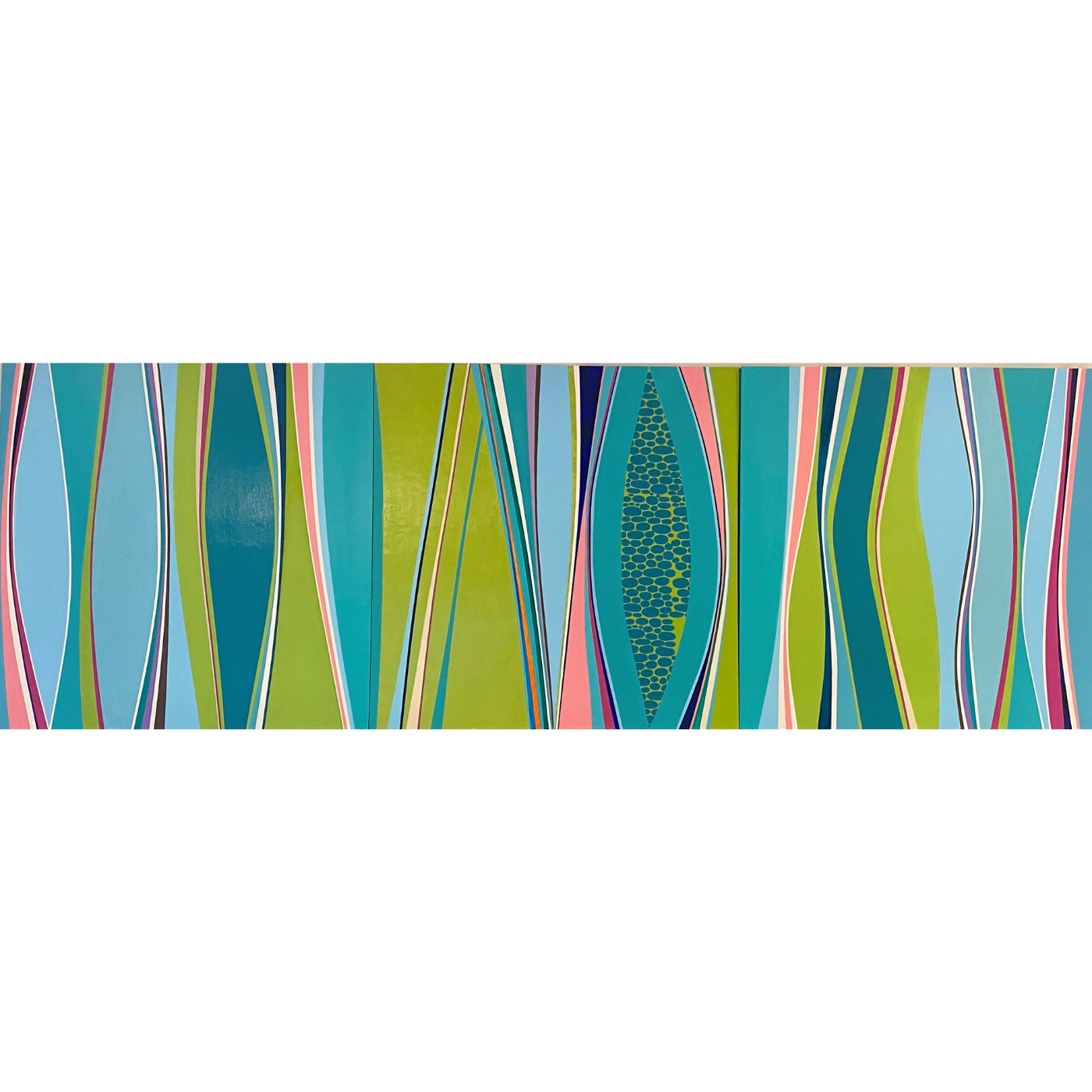 Forbidden Fruit, Triptych 24x72, MM on Board with Resin, $4,950