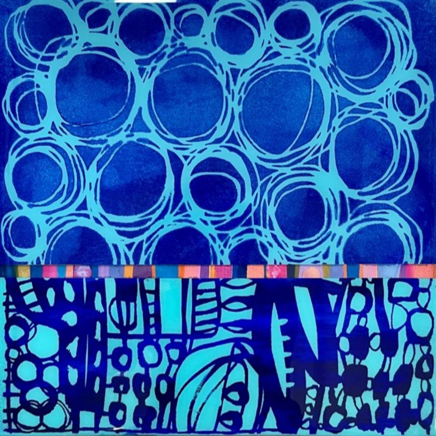 Blue Circles II, 12x12, MM with Resin on Board, $850