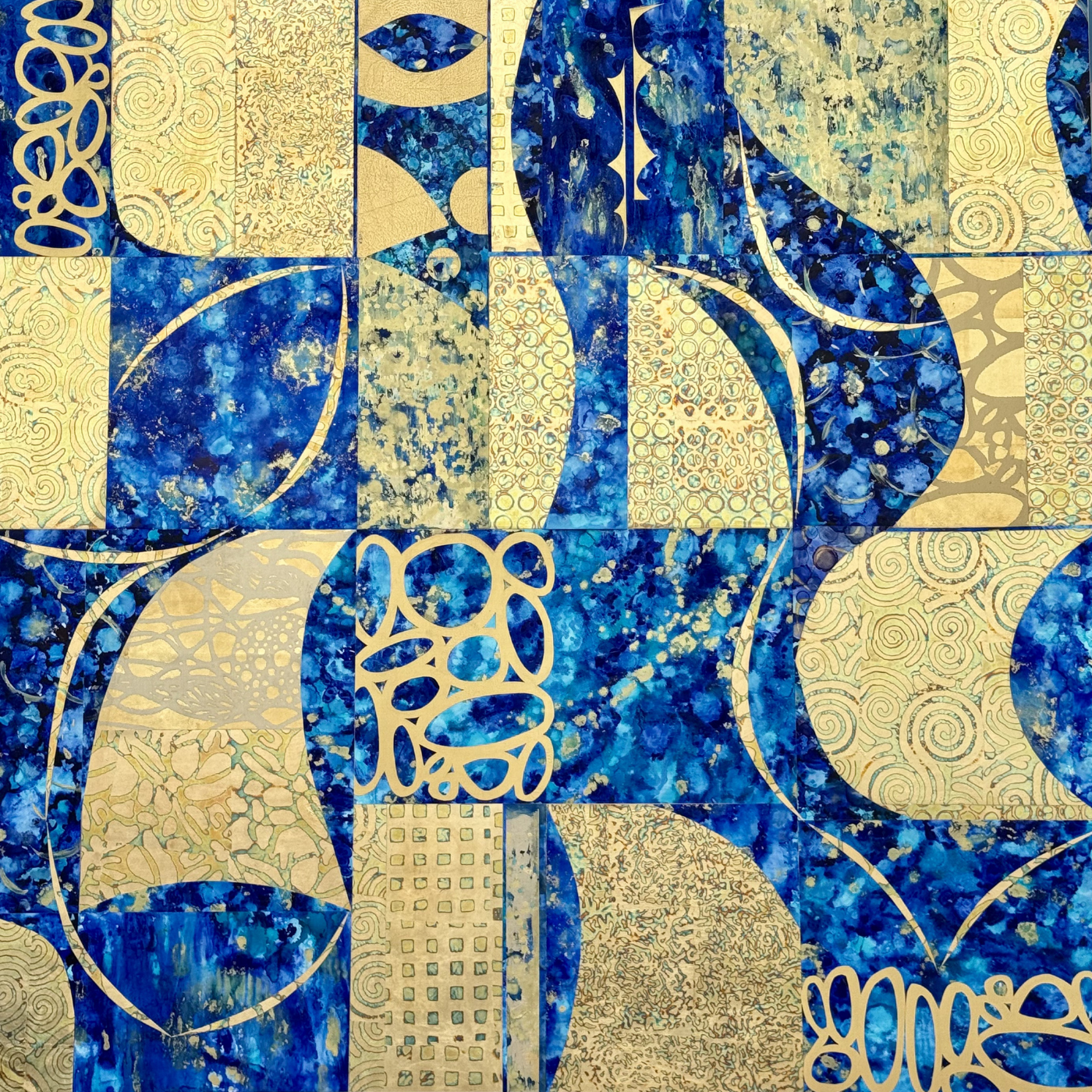 Sailing in the Sun, 47x47, MM with Gold Leaf on Board with Resin, $7,900