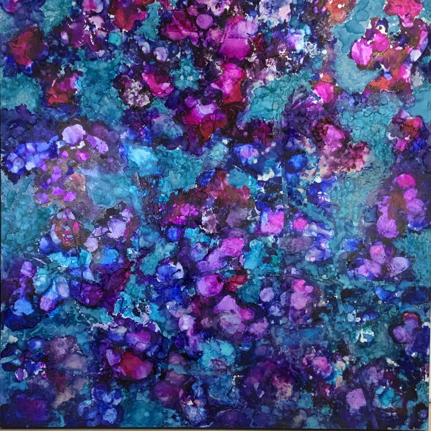 Ocean Bloom, MM on Board with Resin, 40x40, $4,800