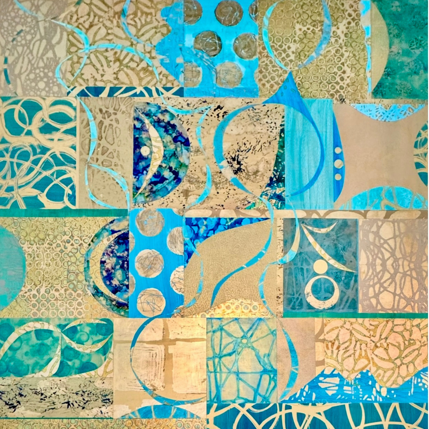 Memories of Egypt, 47x47, MM with Gold Leaf on Board with Resin, $7,900