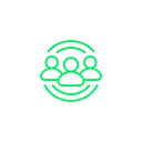 Icon representing a group of people with a digital interface