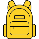 Yellow backpack with multiple compartments and zippers.