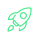 Green outline of a rocket icon
