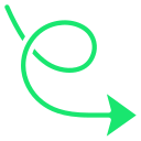 A green arrow with a loop at the top and an arrowhead pointing to the right.
