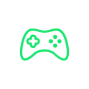 Green gaming controller icon with black buttons