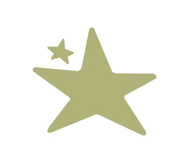 Two olive green stars, one large and one small, on a black background.