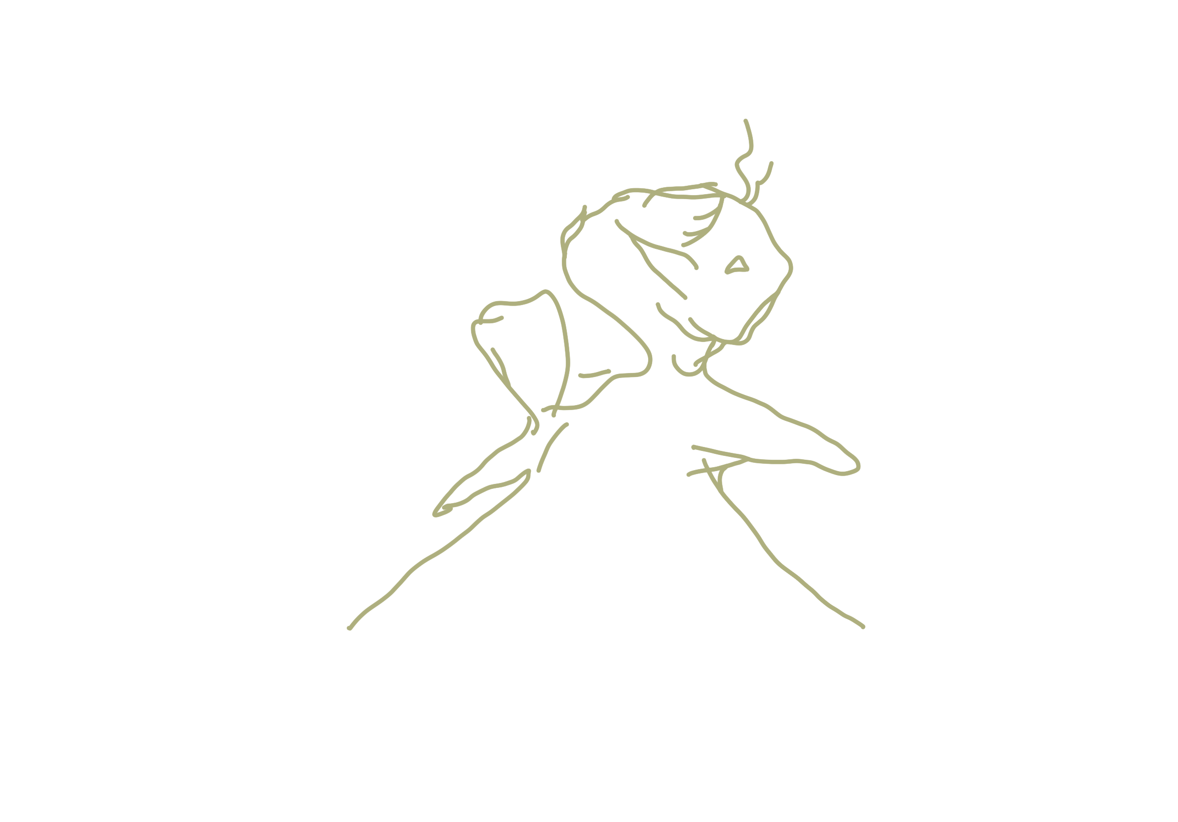Line drawing of a girl sitting on a surface, her head resting on her hand, wearing a crown and a dress.