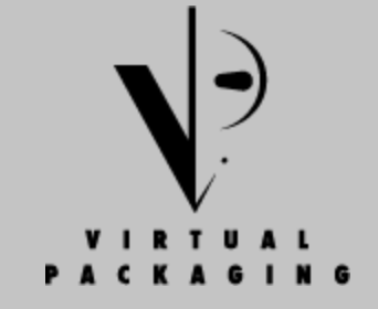 Logo with a large V and a smiley face, with 'VIRTUAL PACKAGING' written below.