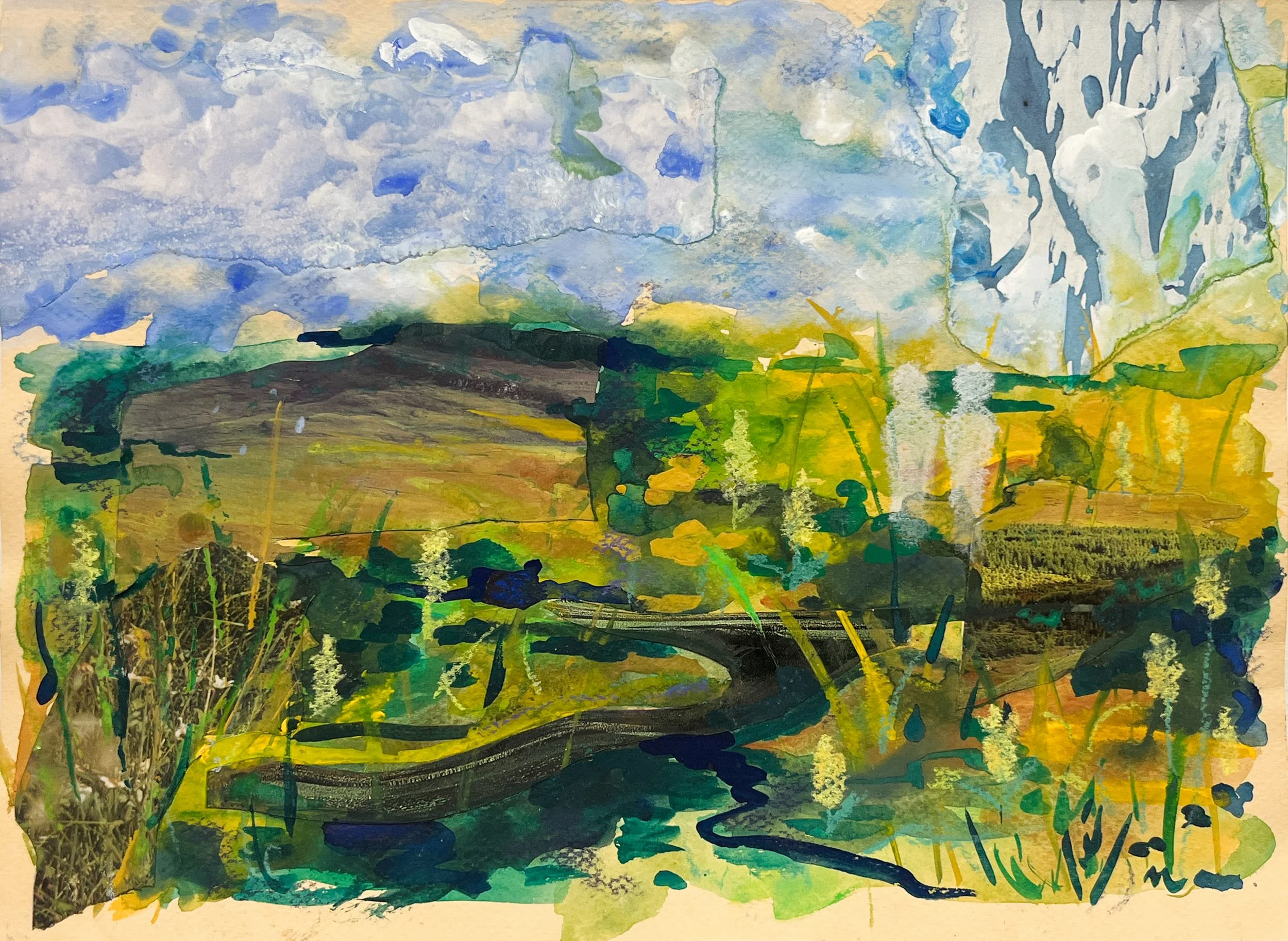 "Unititled,"2023 pastel, gouache, watercolor, and collage on paper, 9 x 12 in.