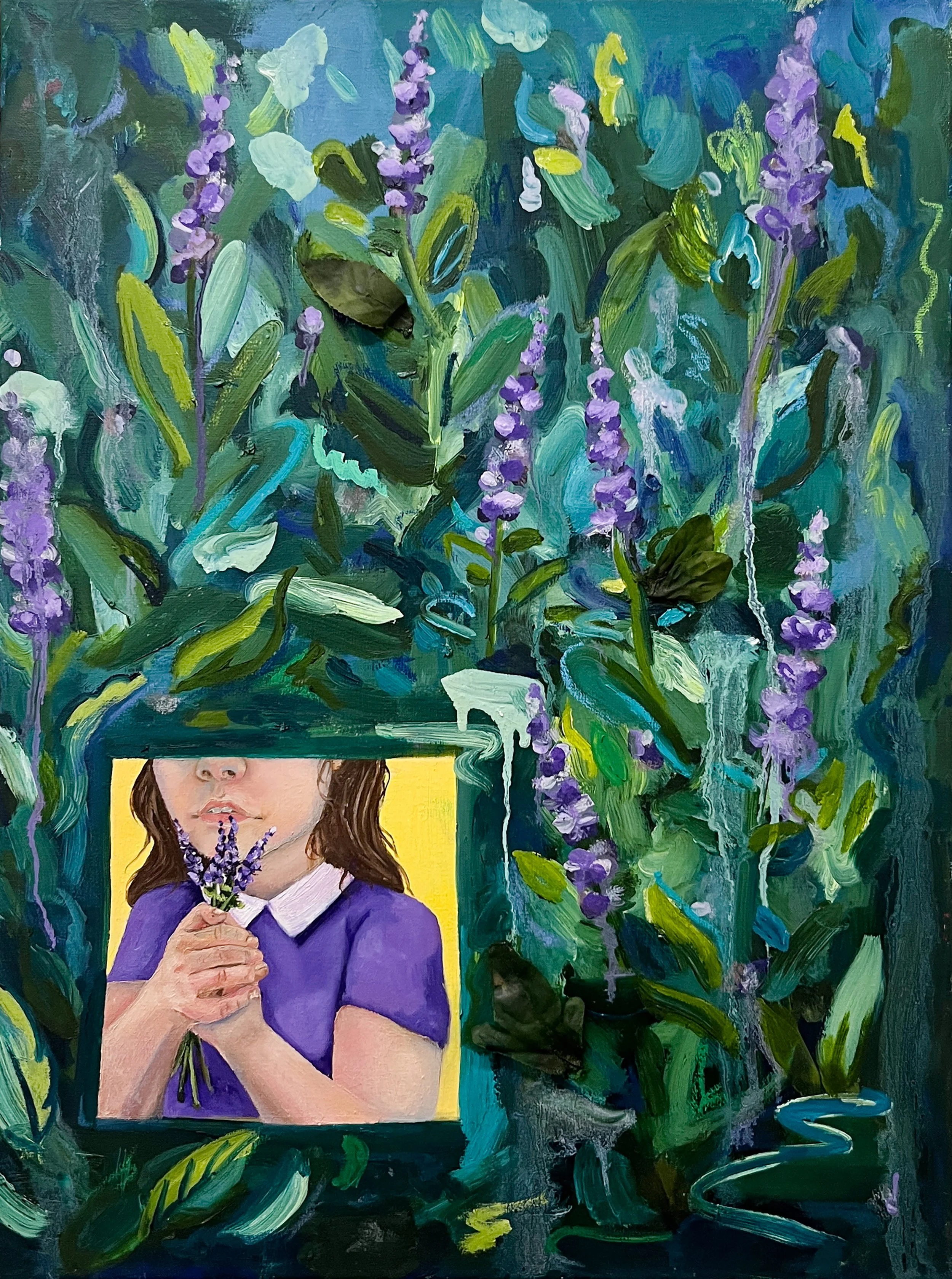 "Lavender," 2022-2024, oil, and pastel on canvas, 24 x18 in.