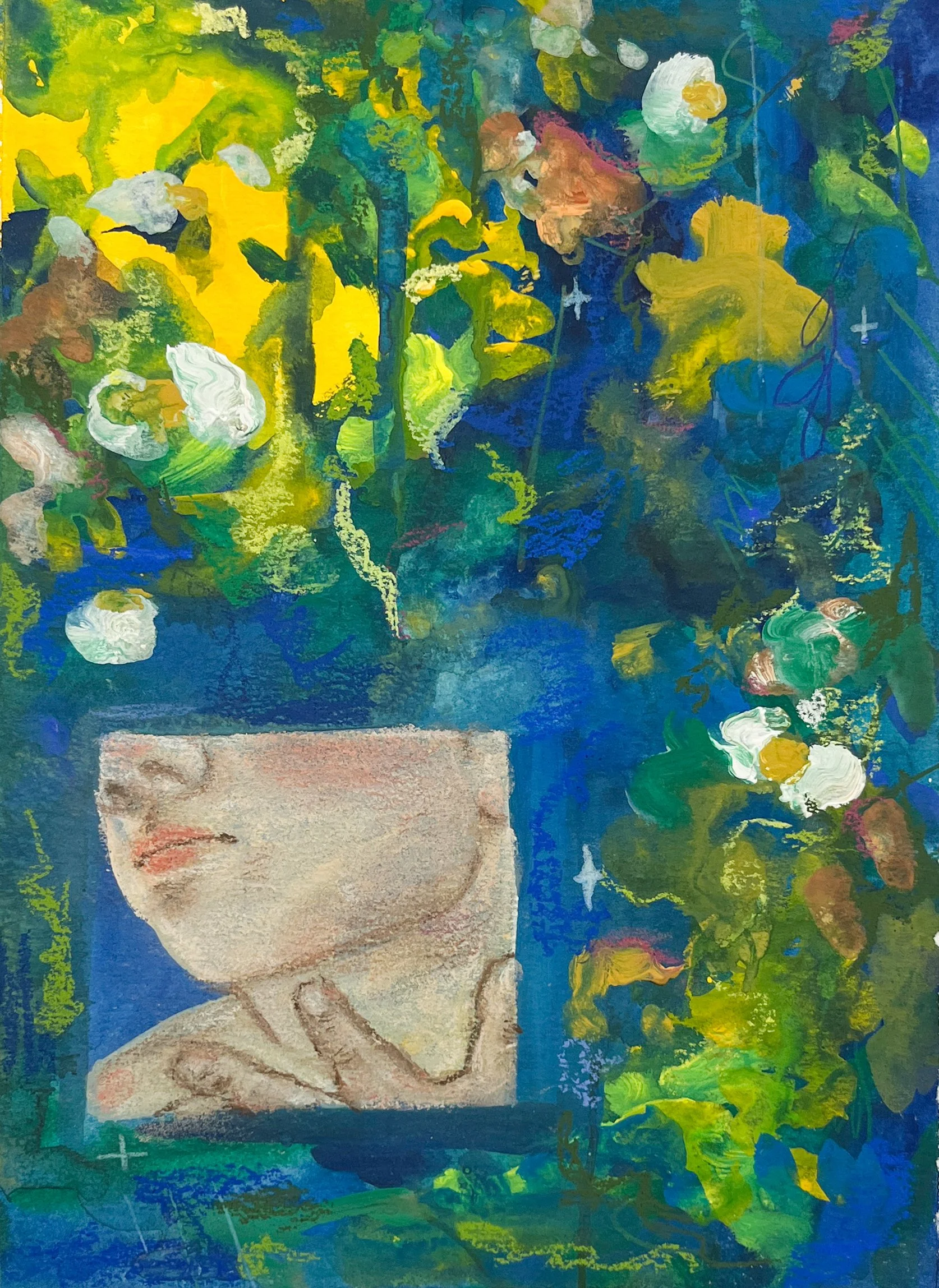 "Labyrinth," 2023, gouache, pastel, and color pencil on paper, 12 x 9 in.