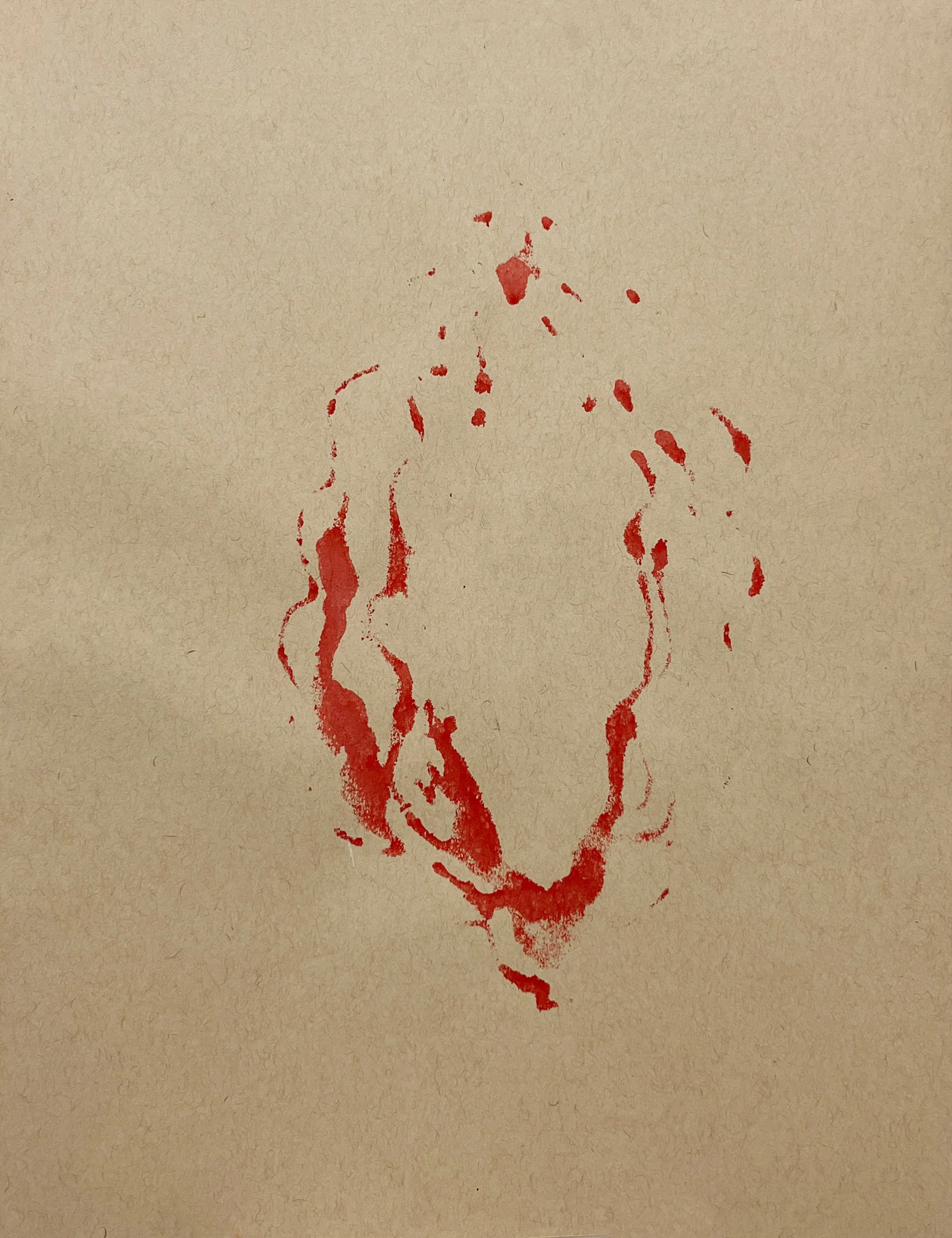 "Wound," 2024, ink on toned paper, 12 x 9 in.