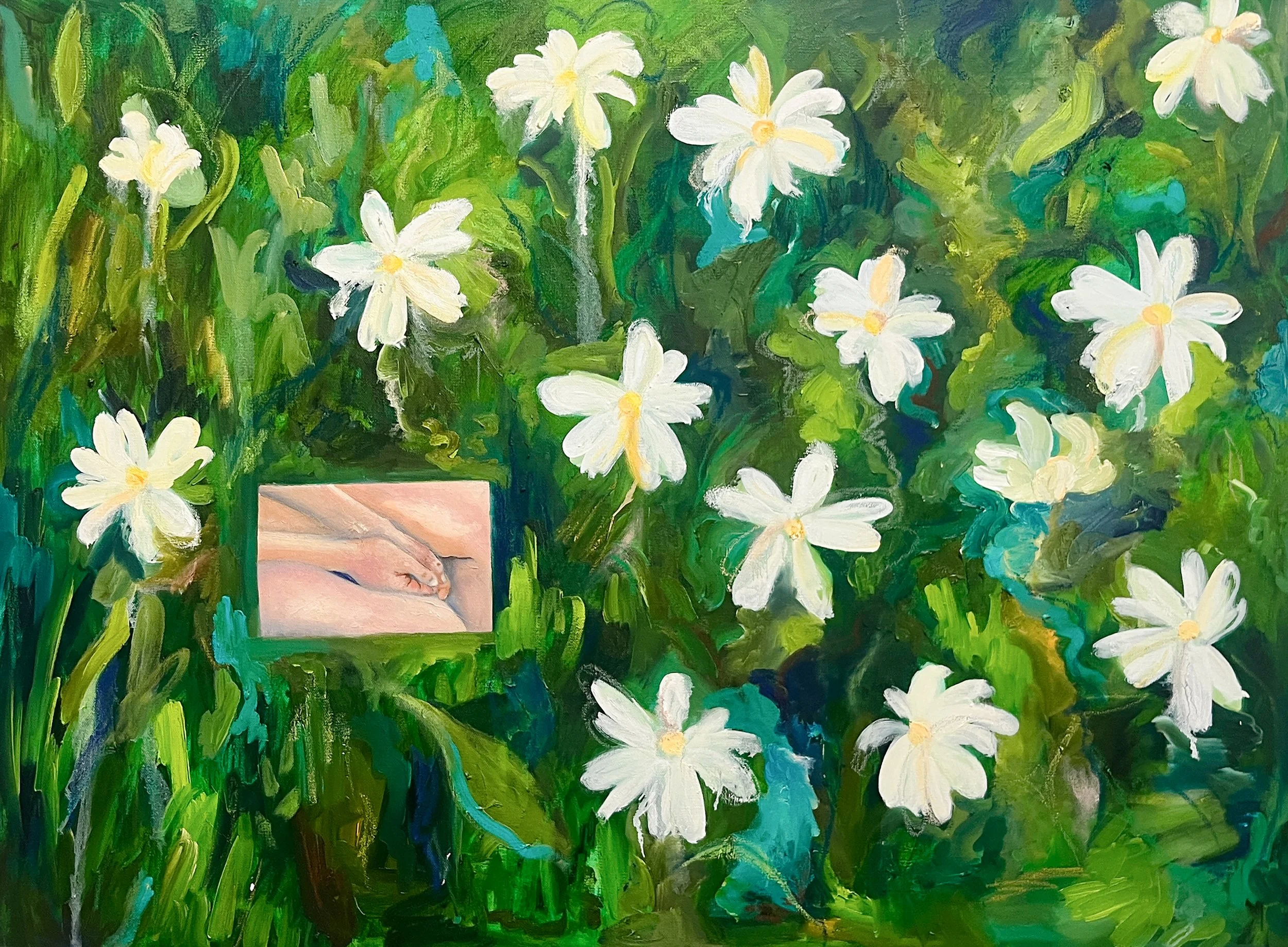 "Needing to Be Known (Some Wounds Never Heal)," 2025, oil and pastel on canvas, 30 x 40 in.