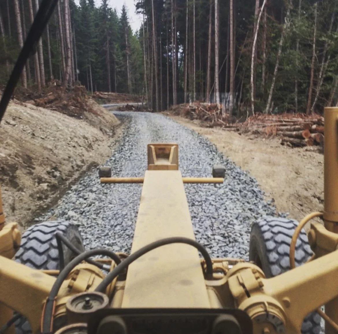 Road Construction view from a grader.