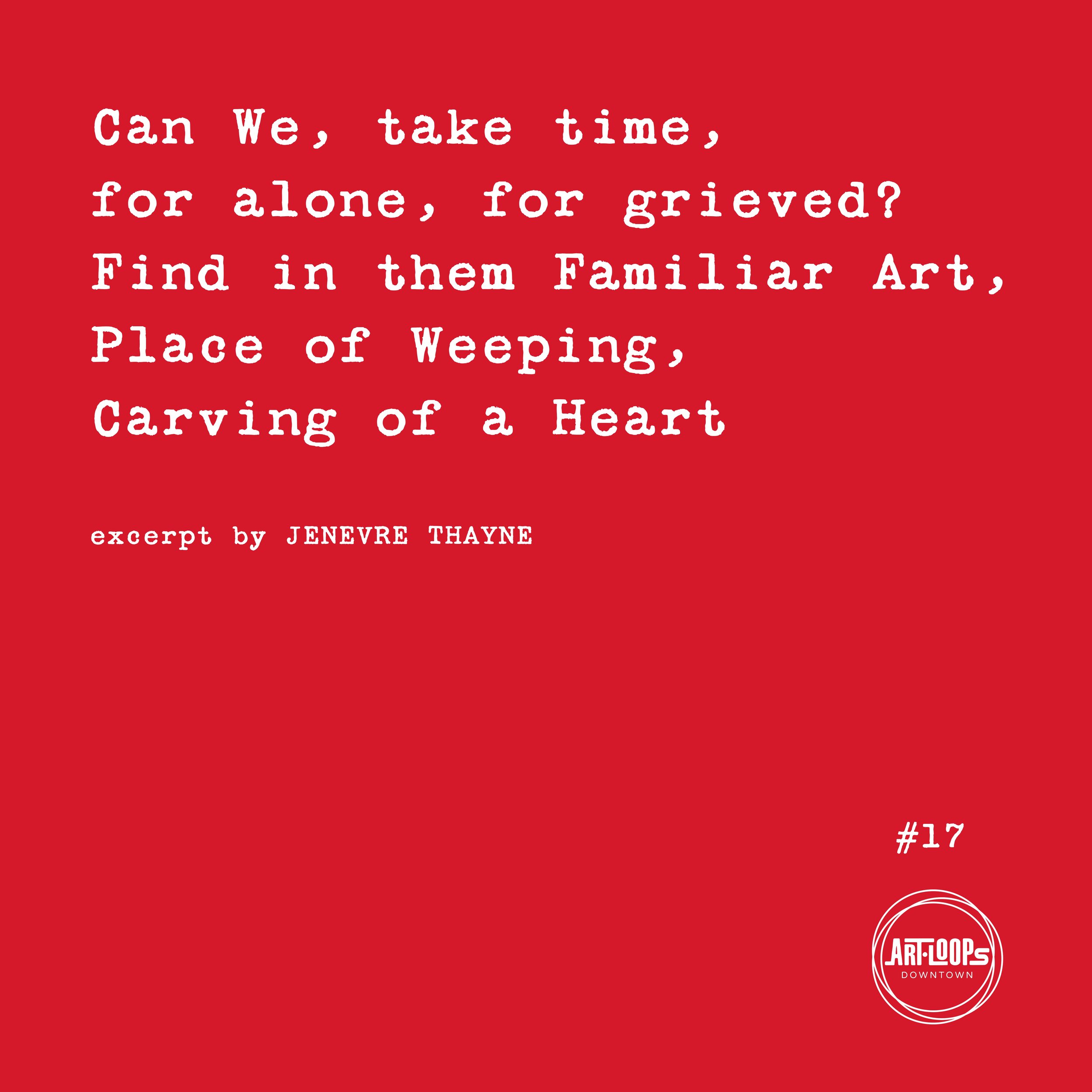 Sidewalk poem installation #17 featuring an excerpt about grief, healing, and familiar places by Jenevre Thayne.