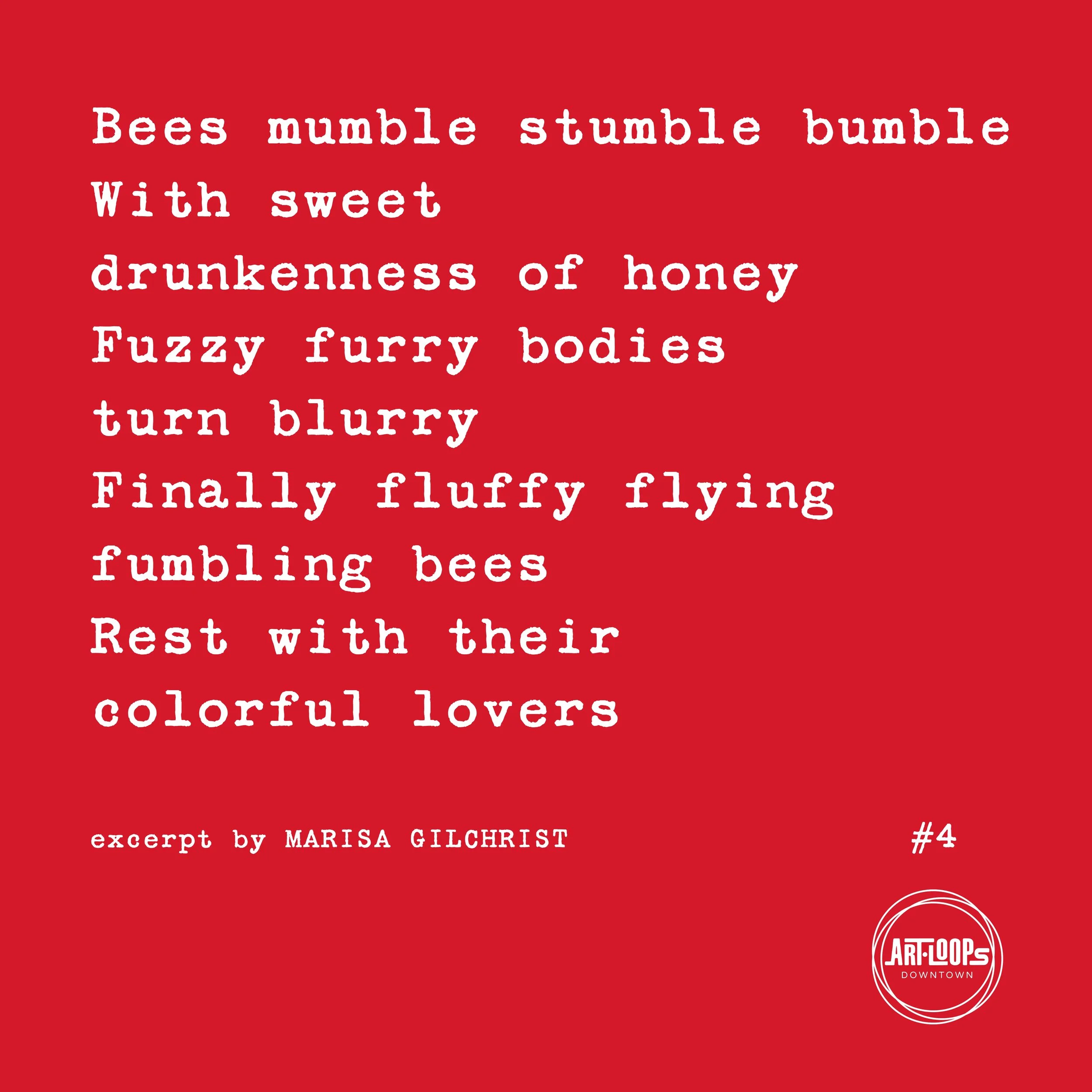 Sidewalk poem installation #4 featuring an excerpt about bees, flowers, and movement in nature by Marisa Gilchrist.