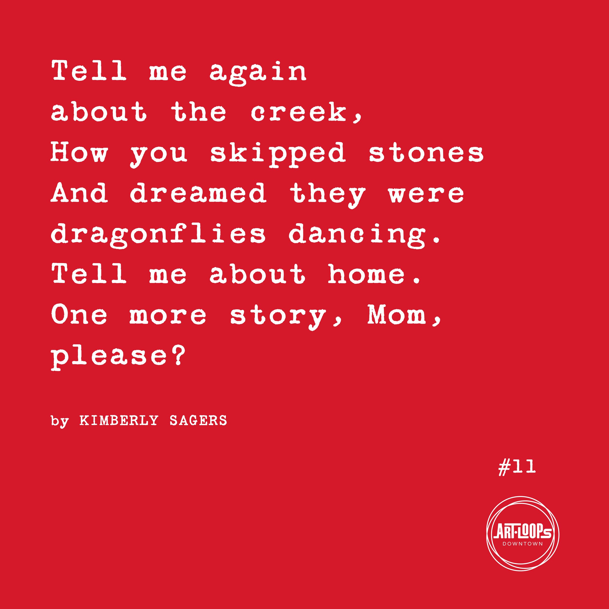 Sidewalk poem installation #11 featuring a poem about memory, home, and stories of the creek by Kimberly Sagers.