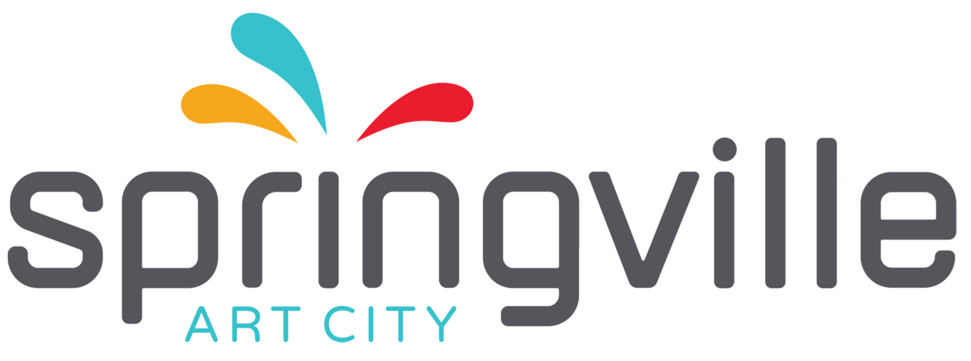 The logo for Spartanburg Art City features the words 'spartanburg' in lowercase dark gray letters, with 'ART CITY' in light blue below. Above the word 'spartanburg' are three colorful abstract shapes in blue, yellow, and red.