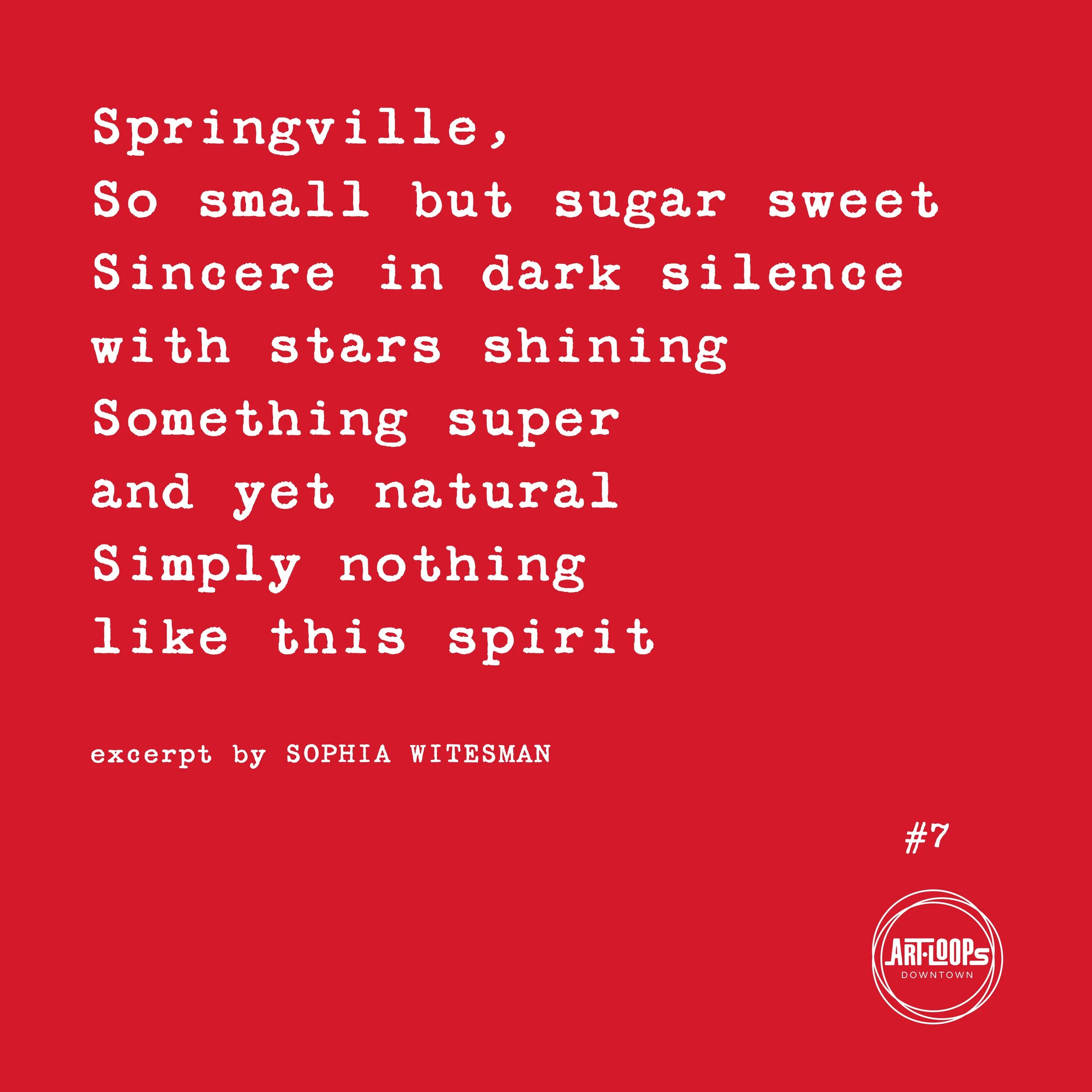 Sidewalk poem installation #7 featuring an excerpt about Springville, memory, and place by Sophia Witesman.
