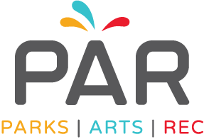 Logo featuring the word 'PAR' with colorful splash above, and the words 'Parks', 'Arts', and 'Rec' underneath, separated by vertical lines.