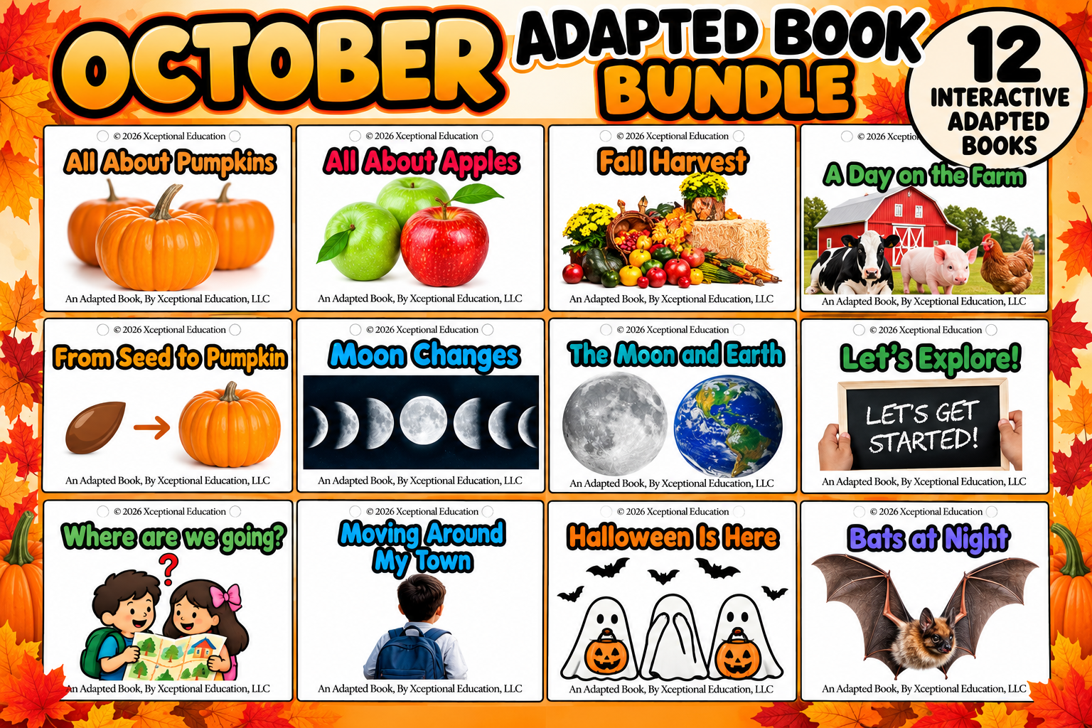October Adapted Book Bundle | 12 Interactive Special Education Books
