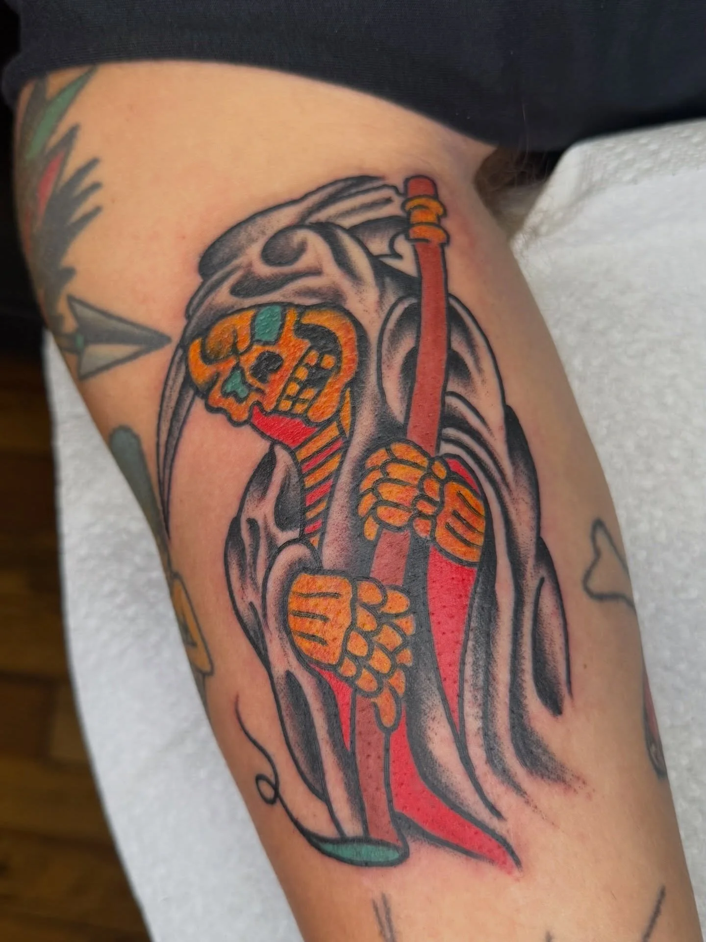 Reaper for 3 blades Zac, thanks dude!
Booking mid/late May text 314 337 1728 to get the party started.

@selfinflicteddowntown 
#traditionaltattoo