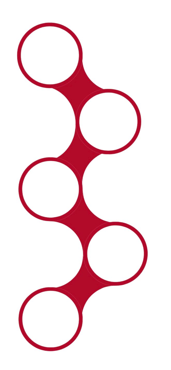 A red fidget spinner with five empty circular arms on a black background.