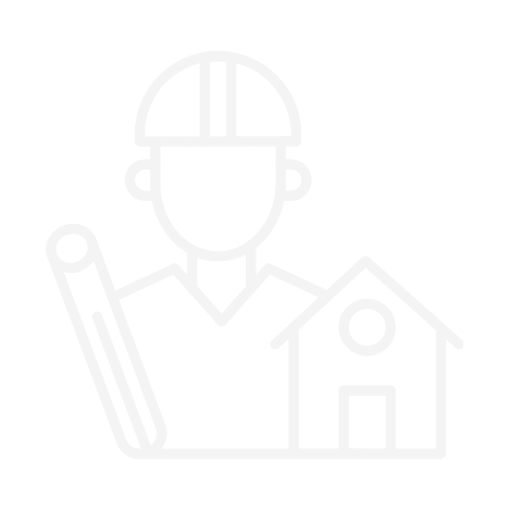 Line drawing of a construction worker with a hard hat, a house, and a pencil.