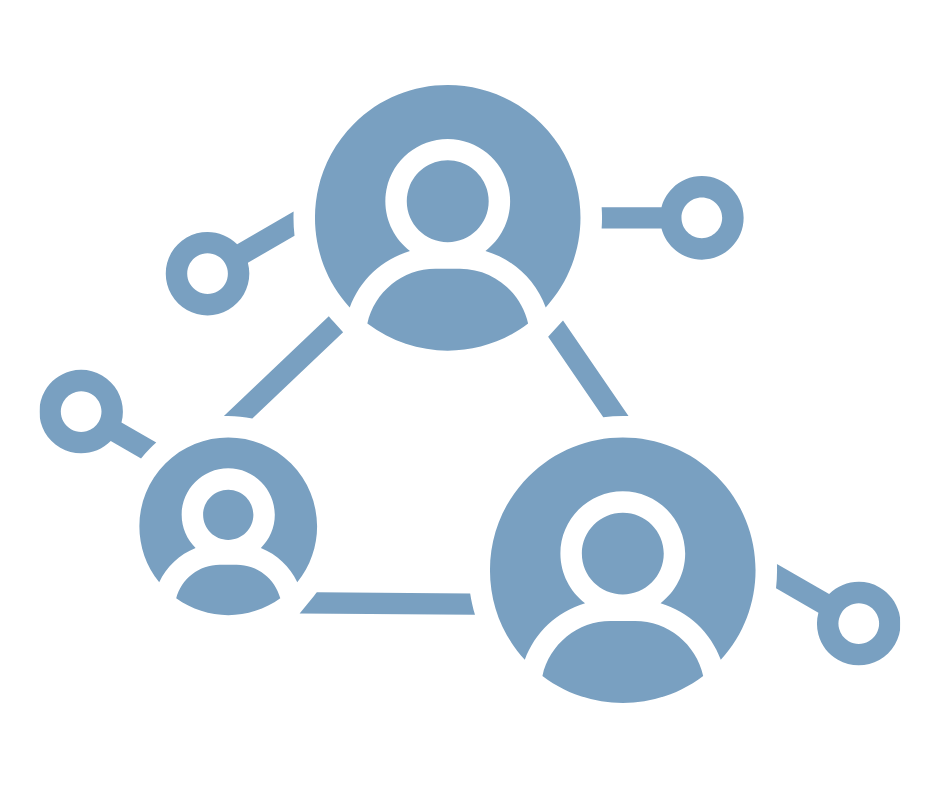 Network of connected user icons representing a social or professional network.