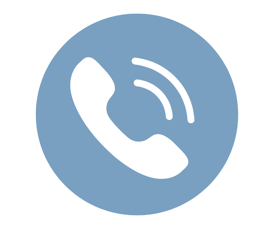 Icon of a black telephone handset inside a blue circle.