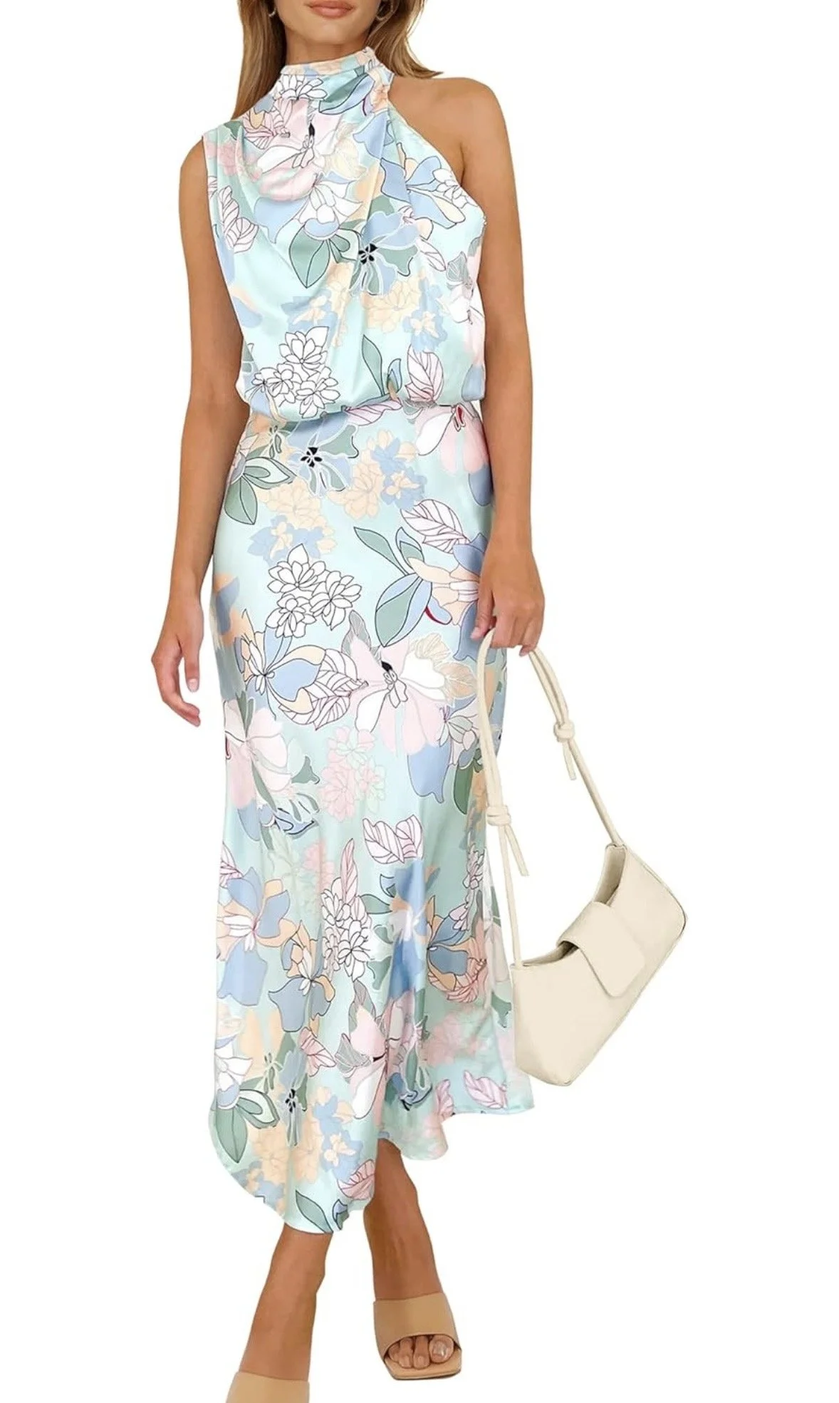 Satin Sleeveless Mock Neck Midi Dress