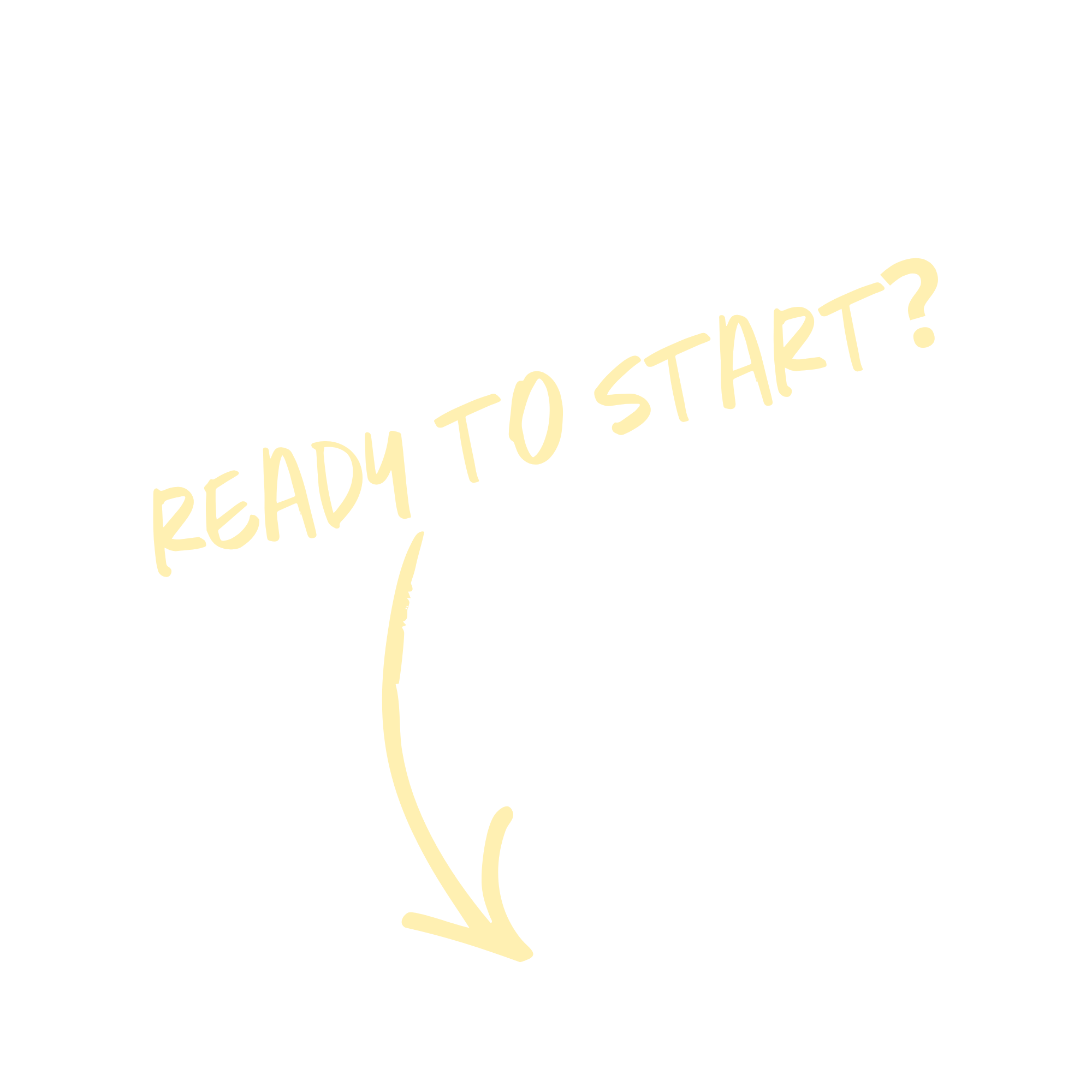 A simple illustration of a plant sprout with two leaves and a seedling emerging from the ground, with the words 'Ready to start?' written in light yellow text.