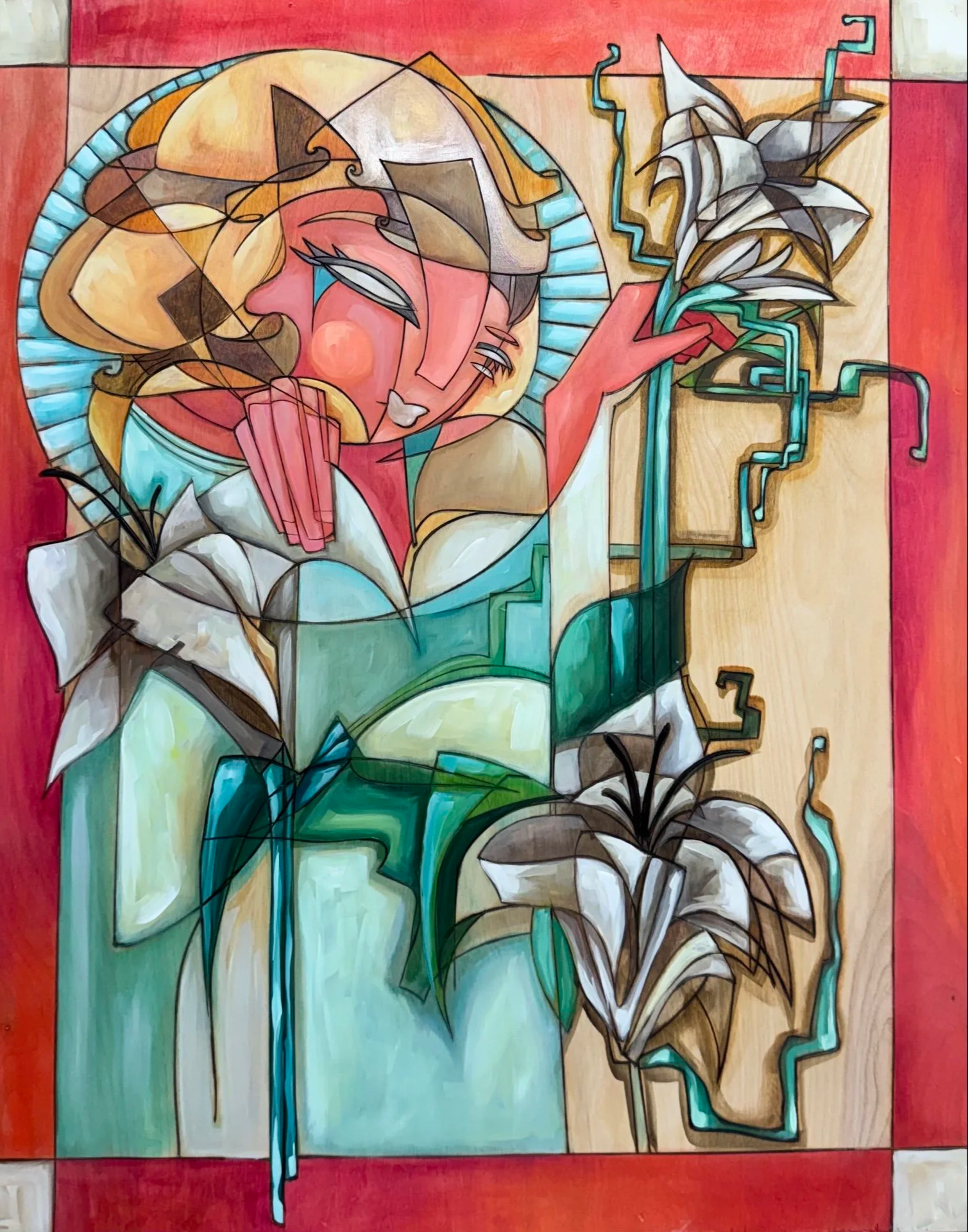 The First Pick | 24"x30 | Acrylic and woodburning on wood panel