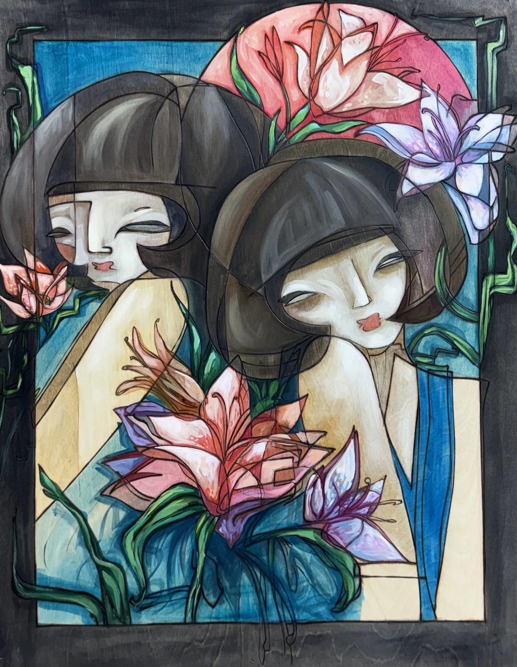 The Hanging Garden | 24"x30" | Acrylic and woodburning on wood panel