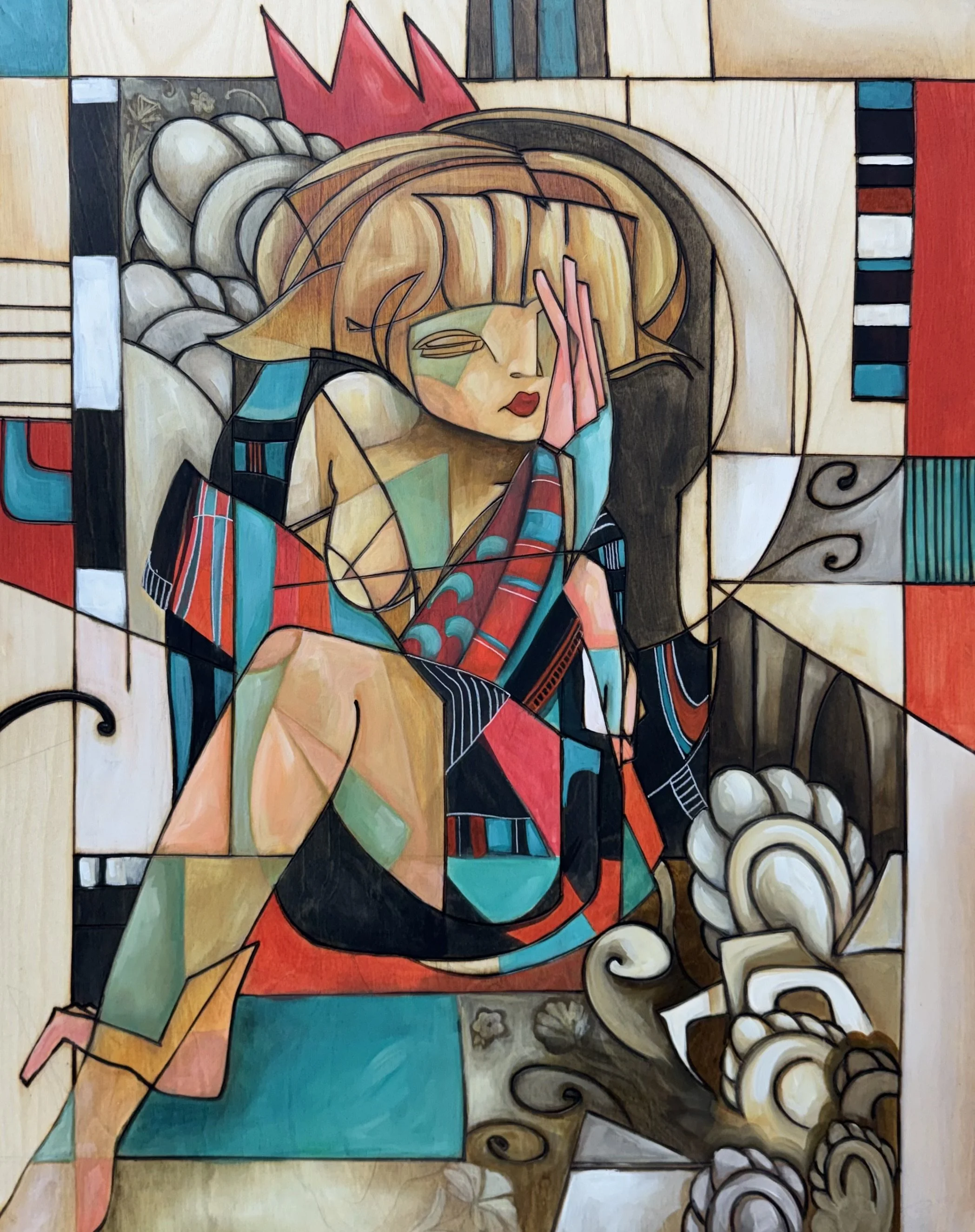 Blind Eye | 24"x30" | Acrylic and woodburning on wood panel