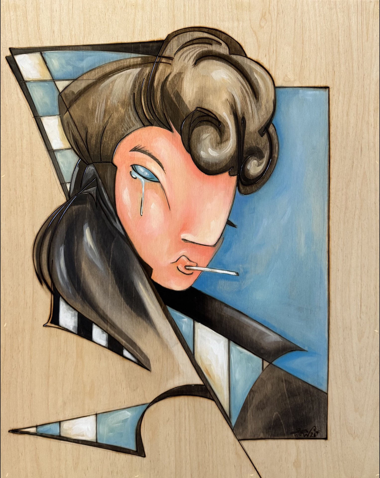 Stuck in The Orb | 24"x30" | Acrylic and Wood Burning on wood panel