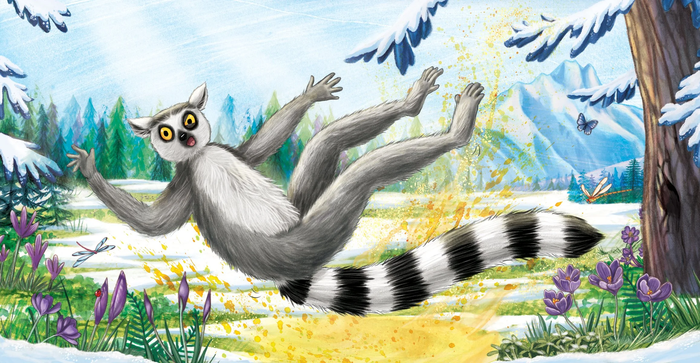 Lemur slipping in a puddle of pee