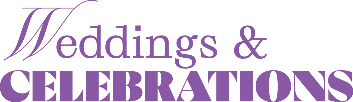 Graphic with purple text saying "Weddings & Celebrations".