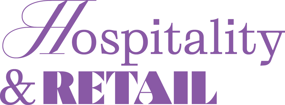 Text reading 'Hospitality & Retail' in purple and black letters.