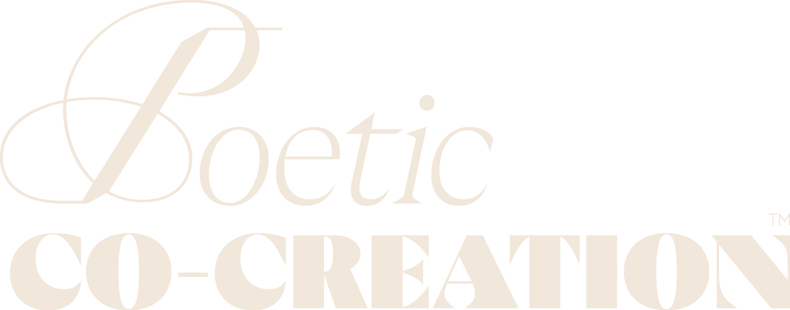 Logo with the words "Poetic CO-CREATION" in elegant font, with a black background.