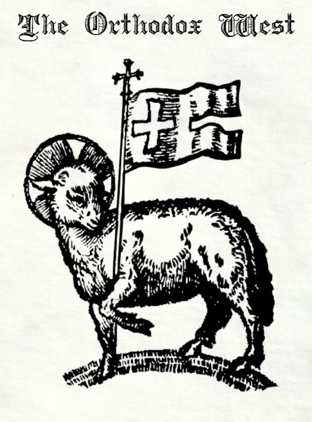 The logo of The Orthodox West---the traditional depiction of the "Agnus Die" (Lamb of God) from the Book of Revelation.