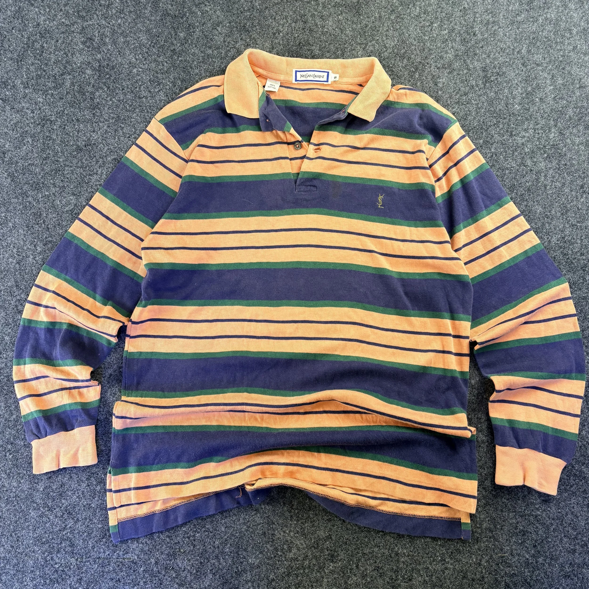 Vintage 90s Yves Saint Laurent Striped Long Sleeve Polo Shirt