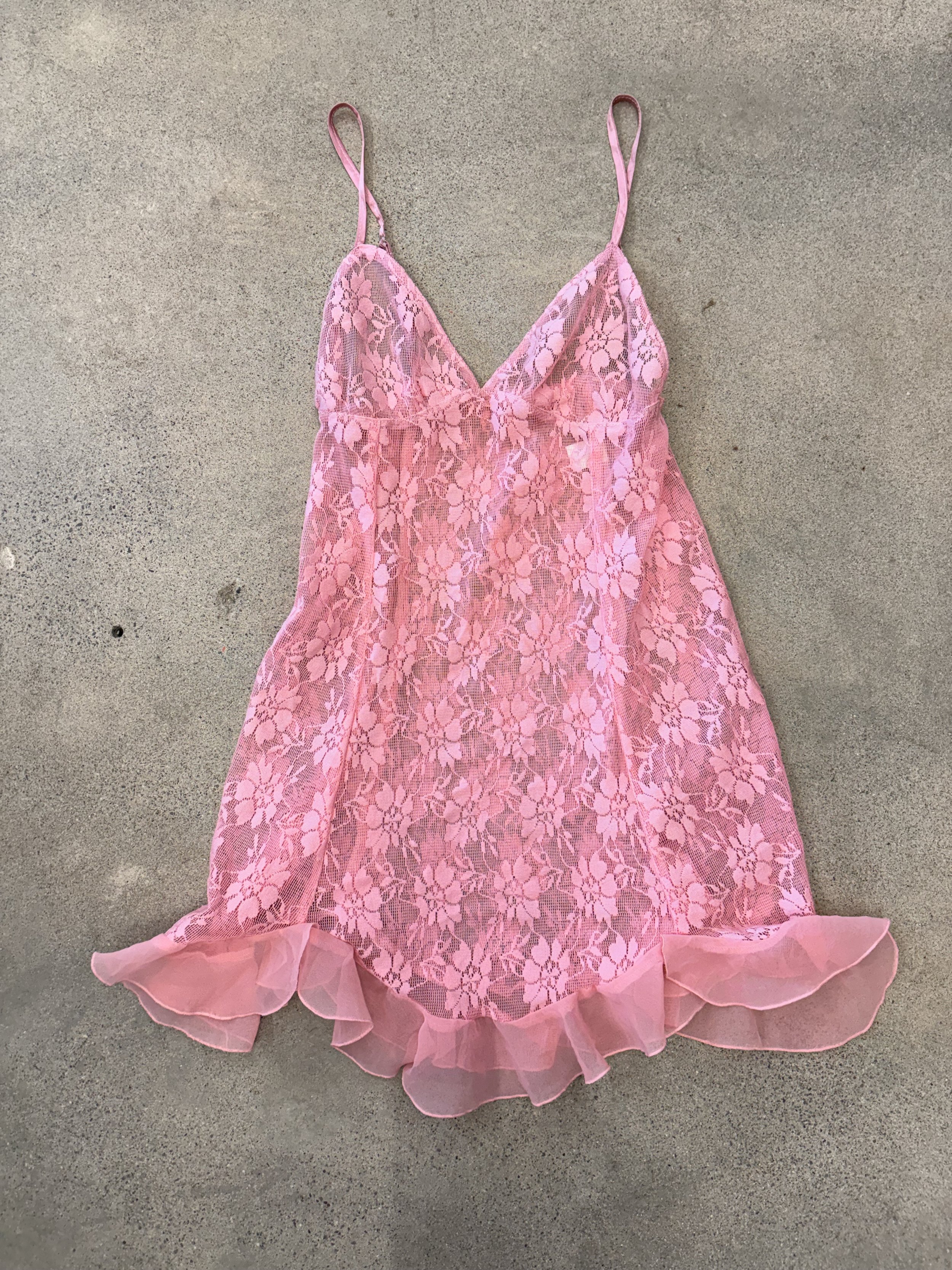 Sheer Pink Lace Babydoll Slip