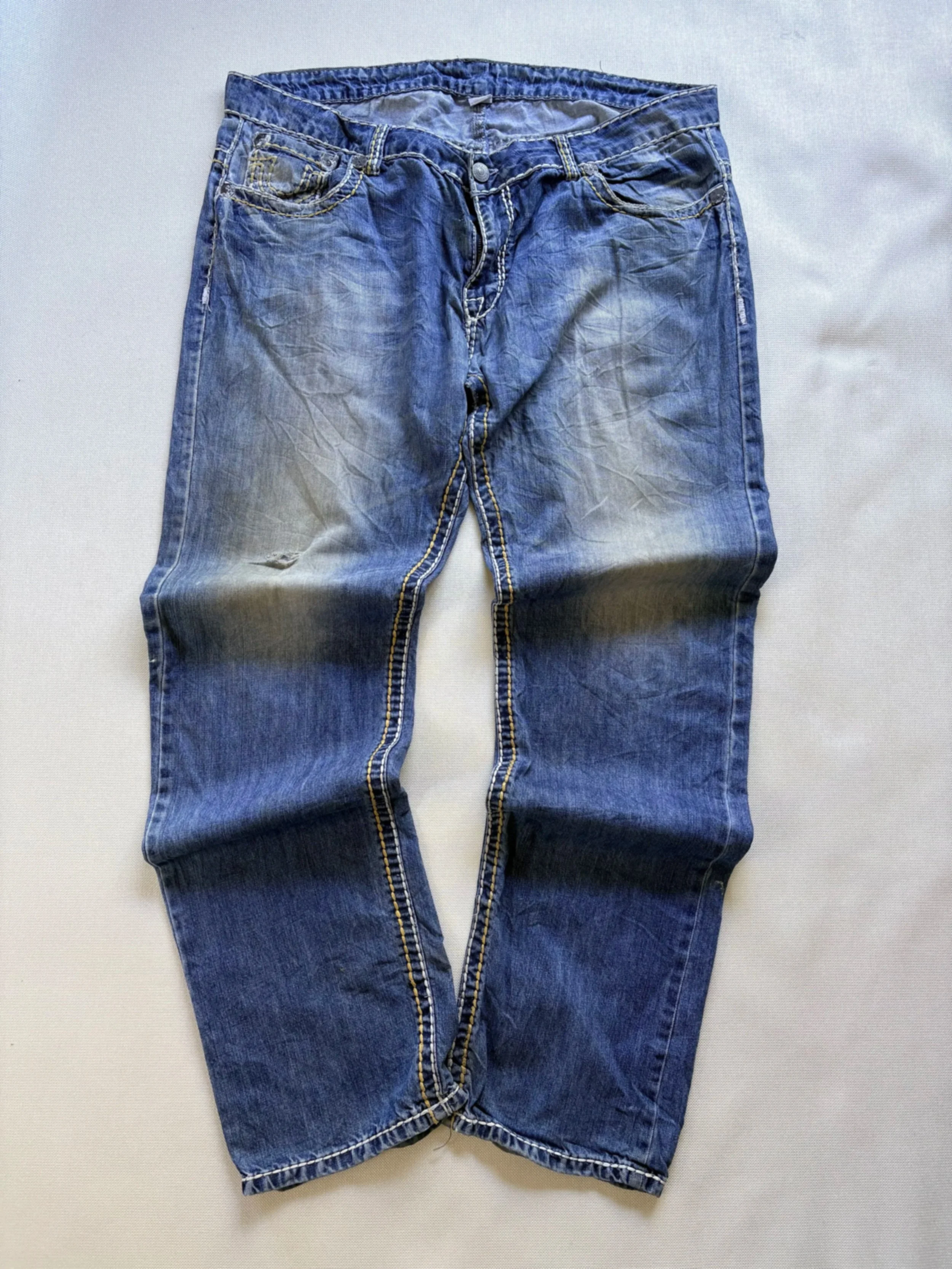 Y2K True Religion Contrast Stitch Relaxed Straight Jeans